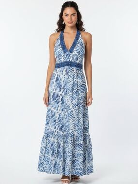 Blue Multicolor Halter Maxi Dress
